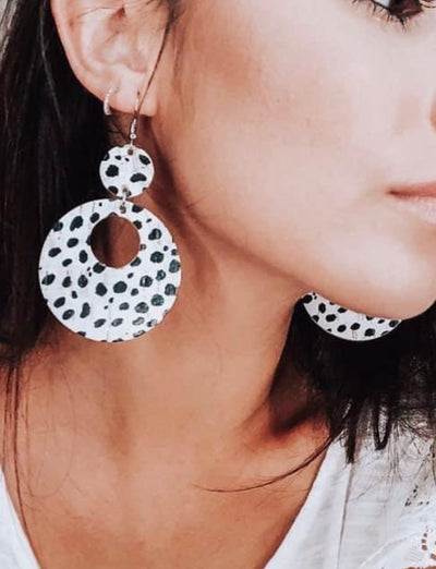 Winter Cheetah Leather Circle earrings
